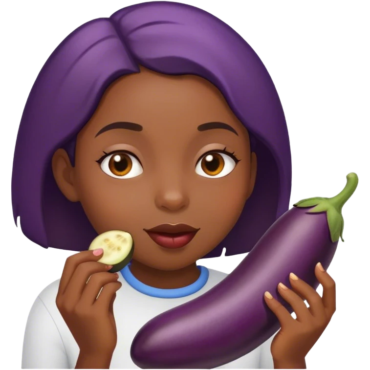 Black girl eating eggplant emoji