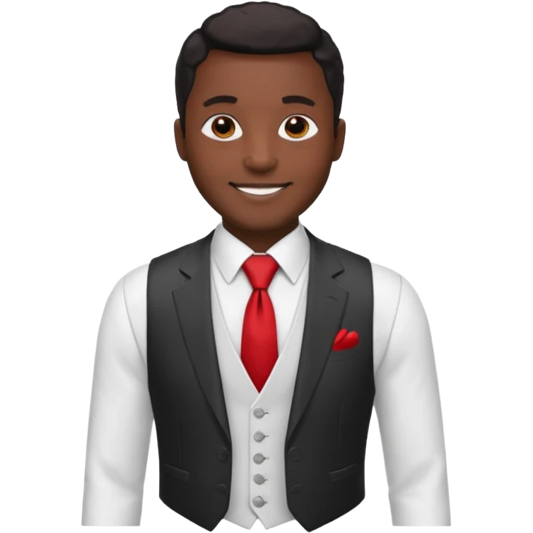 businessman, black skin, white suit vest, red tie emoji