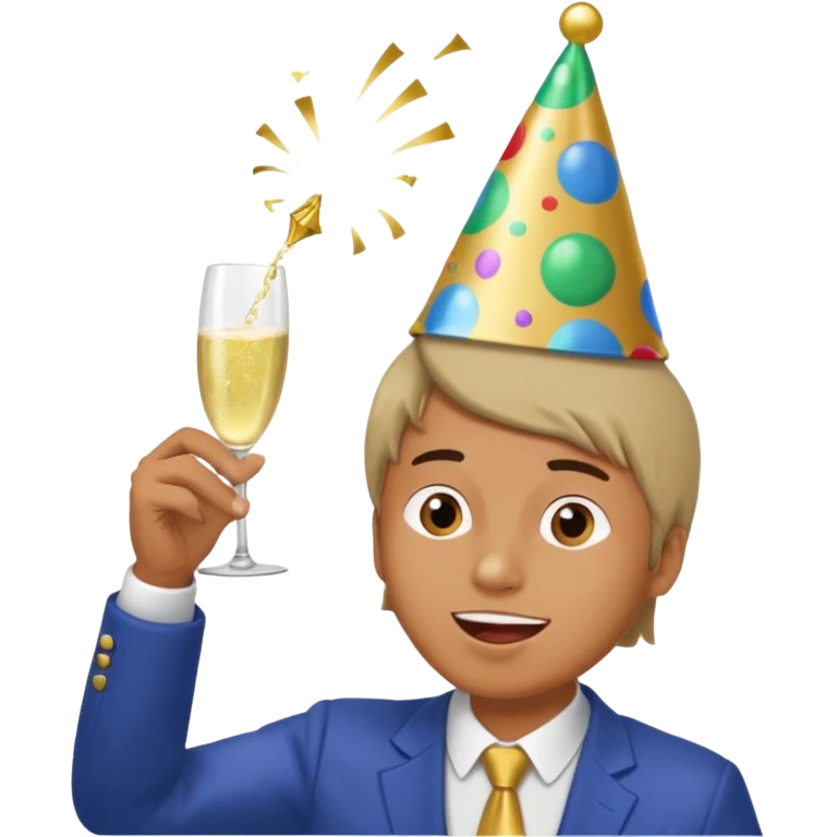 An energetic man throws his head back, drinking champagne loudly as the New Year begins. emoji