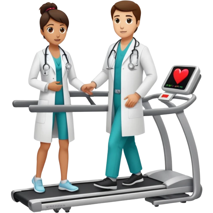 patient on a treadmill with a heart monitor, and a doctor standing nearby supervising, not running emoji