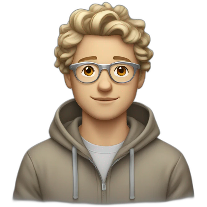 young white guy with wavy hair and a fade in light brown color and round silver color glasses with a grey hoodie on emoji