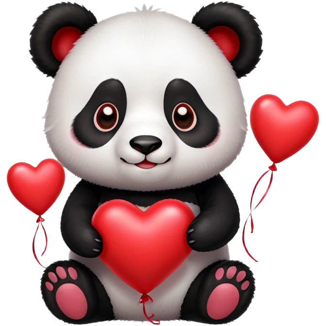 panda holding heart shaped red balloons emoji