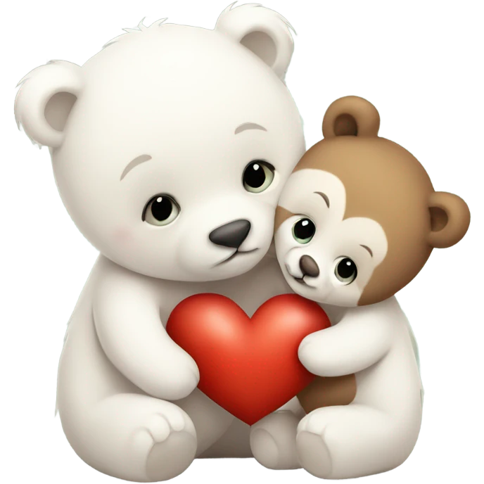 Little White bear cub and brown bear cub love heart kiss hug emoji