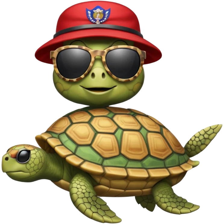 Make a military turtle with a boat in its hands, wearing trump sunglasses emoji