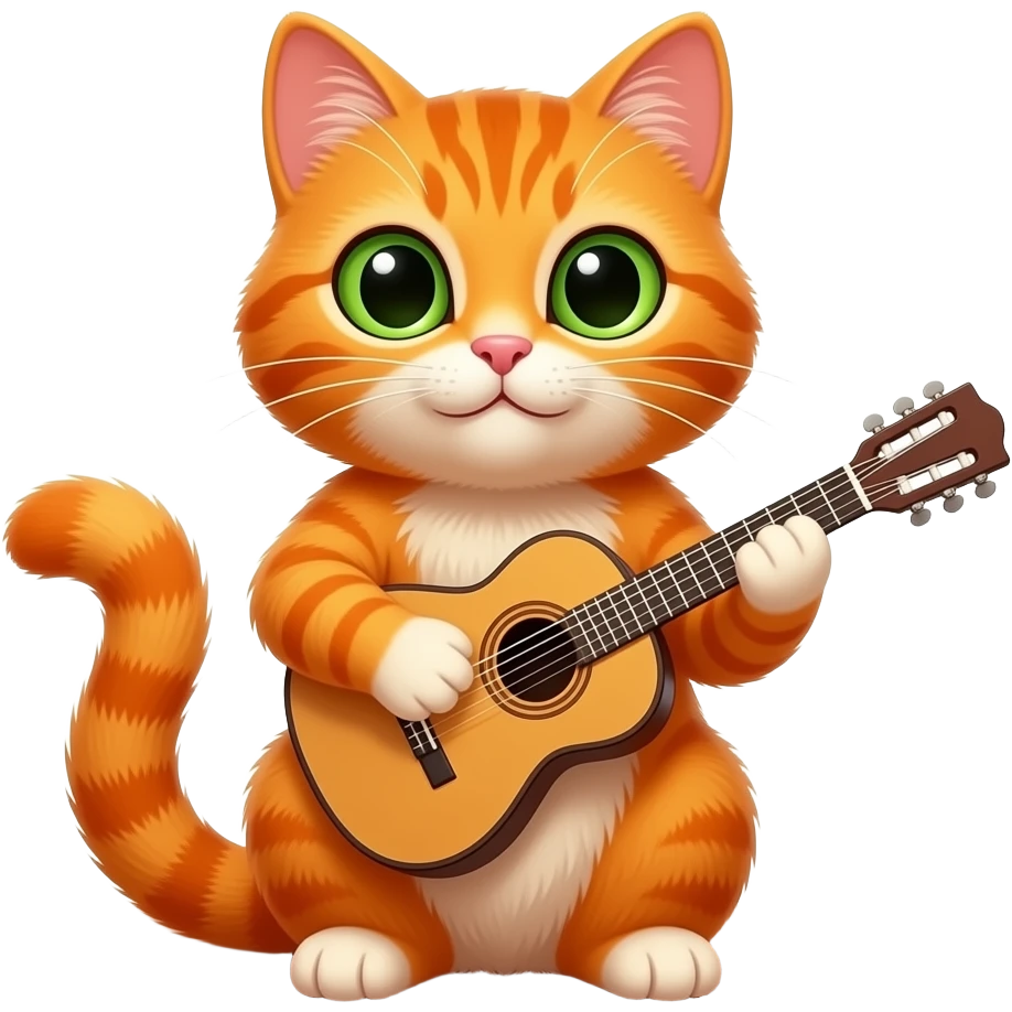 vibrant orange cat playing guitar sitting pose emoji