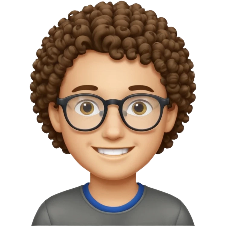 Niño con lentes de piel blanca y pelo rizado sonriente emoji
