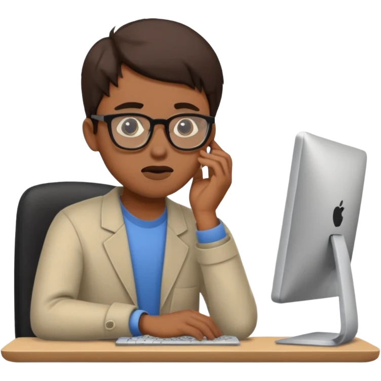 young programmer working at the computer, confused emoji