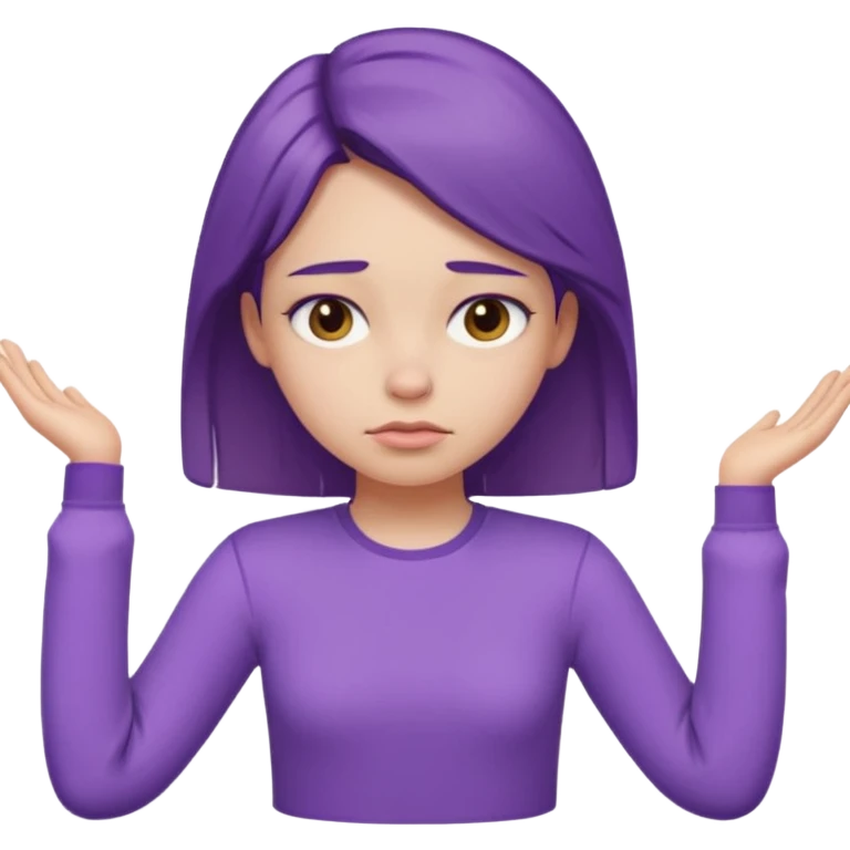 Pouty girl with squinted eyes folding arms in a purple longsleeve shirt she has fair skin emoji