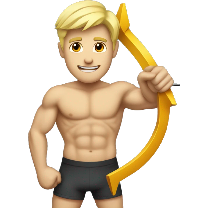 Blonde fitness man holding a right arrow emoji