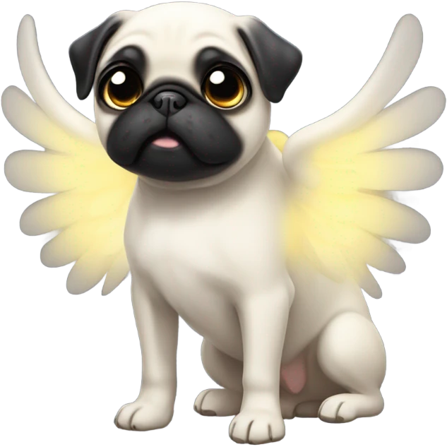 Black Pug with angel wings and halo emoji