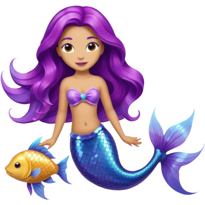 Light skin  Purple tail mermaid with fish pet emoji