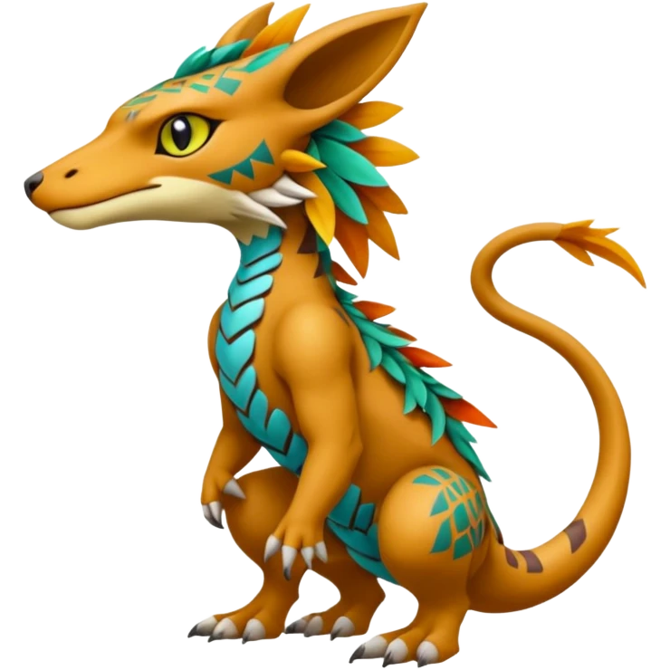 colorful lush tribal exotic patterned beautiful elegant pretty realistic Fakémon-Digimon-Fionbri-Trico-creature (full body) emoji