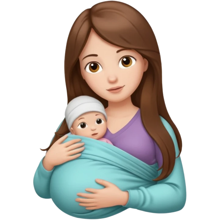 Pregnancy babywearing mom with long brown hair and fair skin with a small baby and wrap  emoji