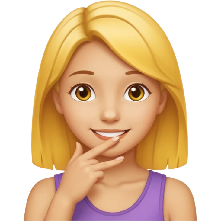 yellow smiling face girl with one hand under chin emoji