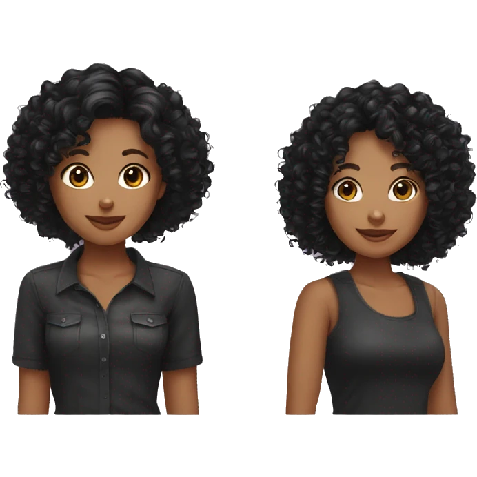 2 girls curly hair and wavy black color hair friends emoji