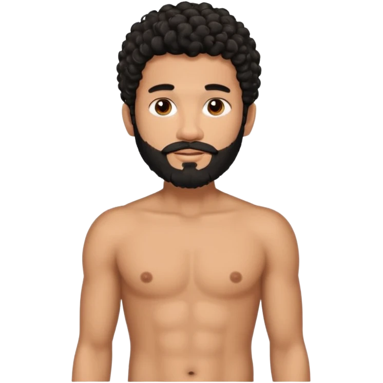 Tan Latino, Mexican male, black curly hair, shape of hair is a modern fade hair cut. with beard. He is standing naked posing.  emoji
