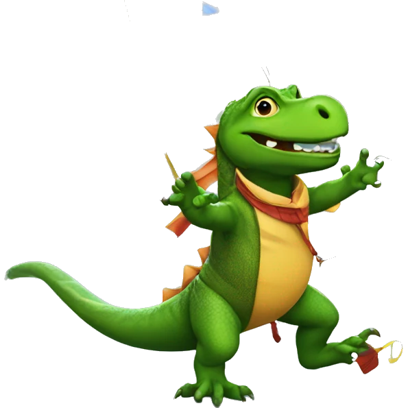 large lizard wearing boots dancing with a kite alongside a stream  emoji