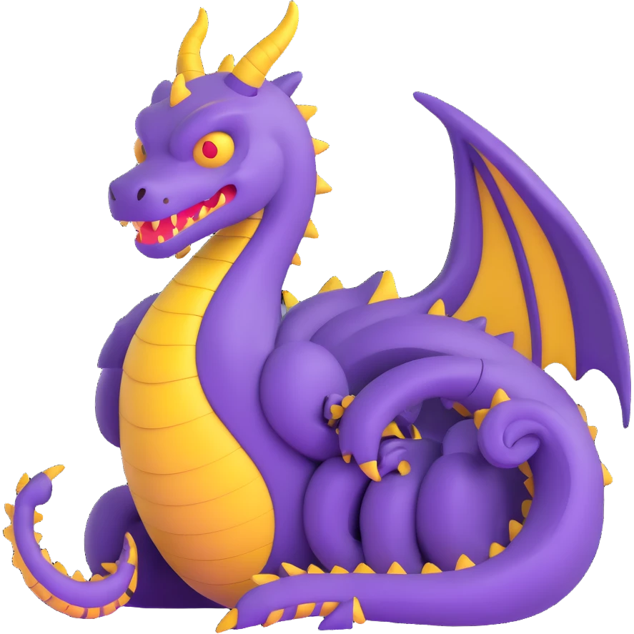 purple robot dragon curled up with friendly expression emoji