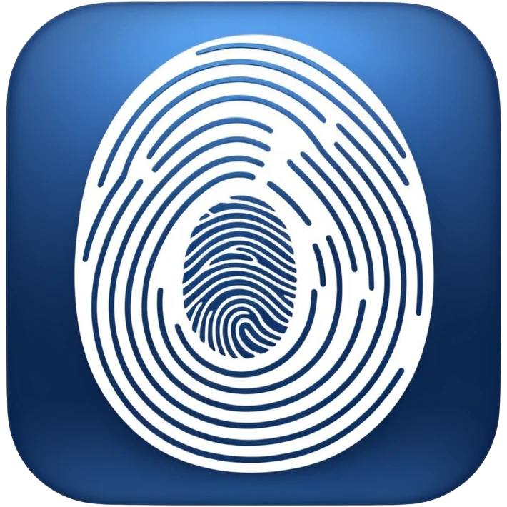 Logo for 'DI' with an abstract fingerprint design. Integrate letters D and I subtly in the fingerprint lines. Use modern colors like deep blue, silver, black, and white. Simple, clean, futuristic, and scalable for app icons." emoji
