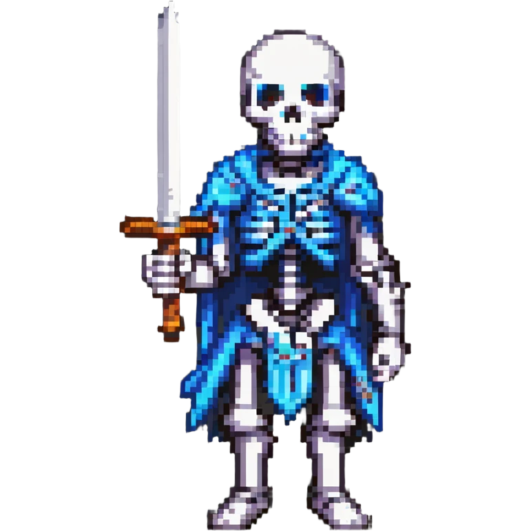 pixel art skeleton with a sword in a battle stance emoji