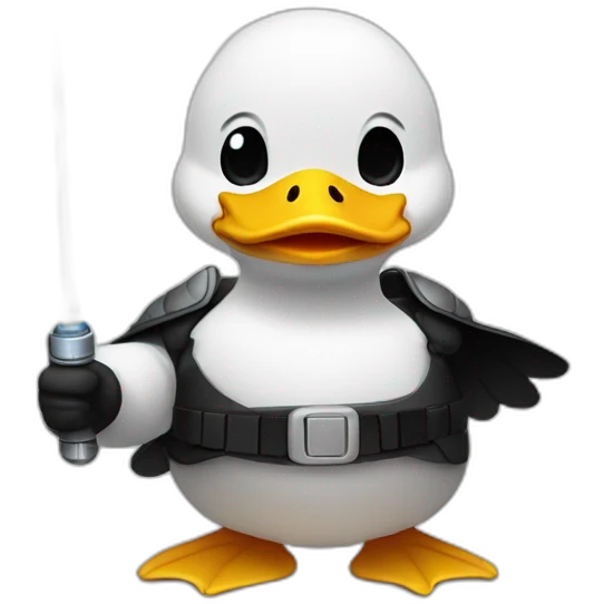 general body building white duck in black holding a light saber emoji