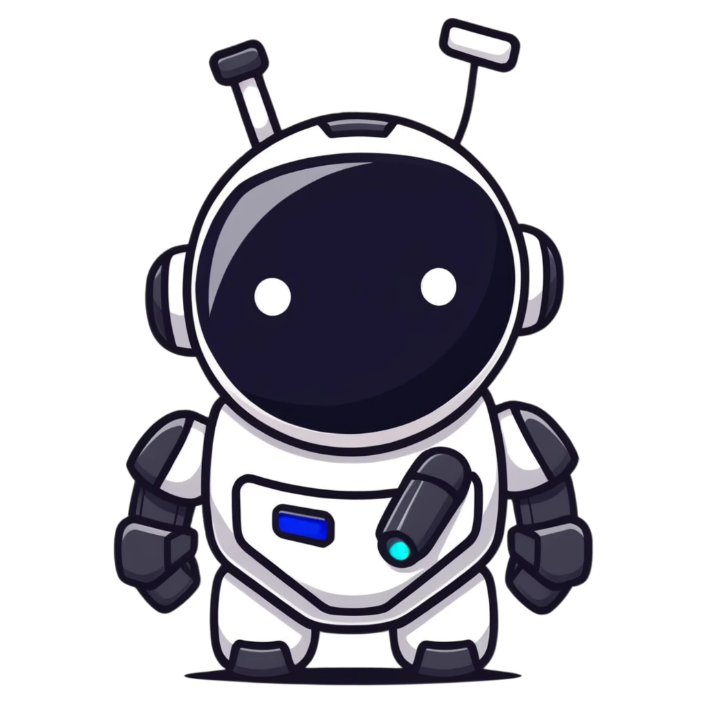 black robot with white led eyes, red background emoji