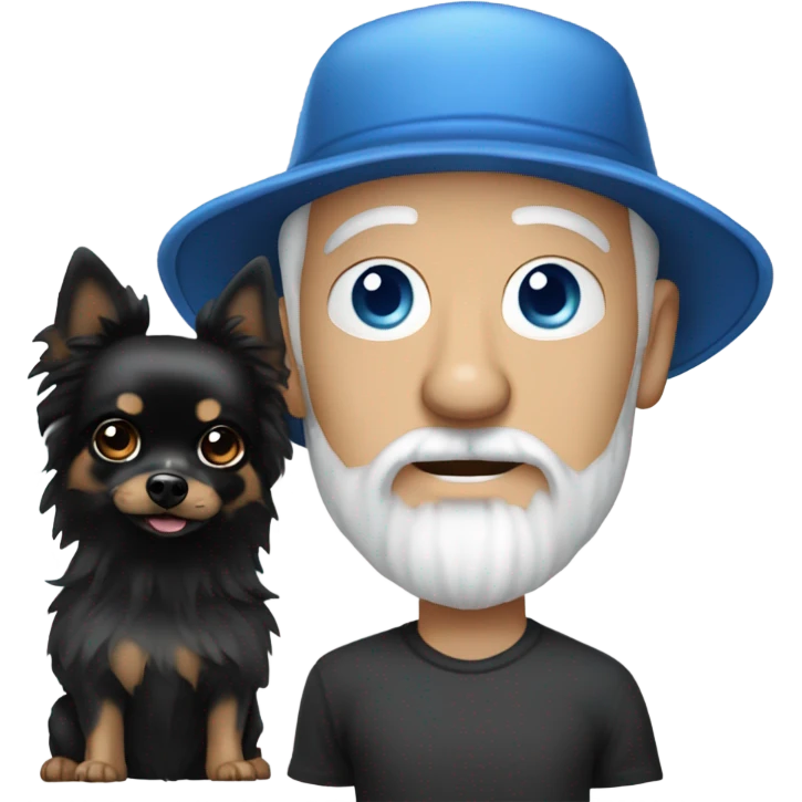 Blue eye Old man with goatee beard ball cap holding black Chihuahua long hair emoji