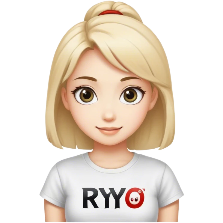 Beautiful girl smilling with big eyes and "ryu" written on tshirt emoji