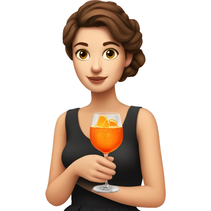 Girl with brown hair up to the shoulders, white skin. She is drinking an aperol spritz emoji
