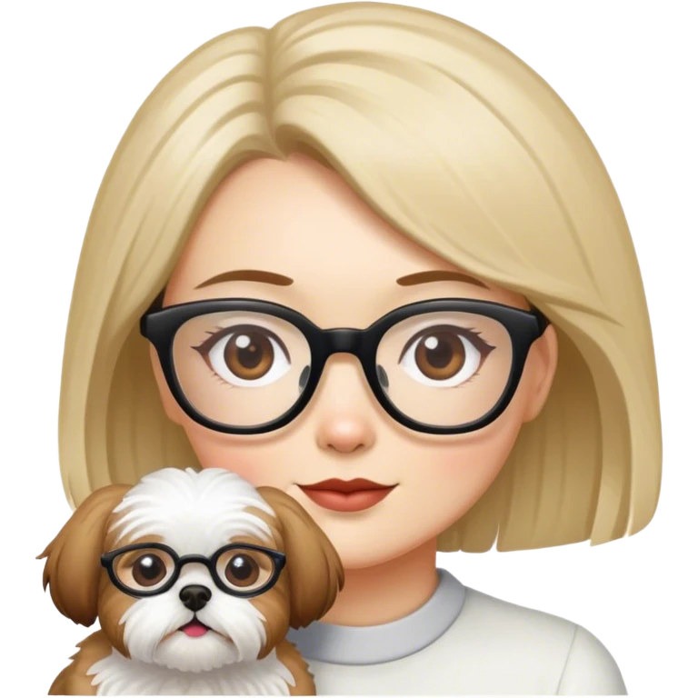 Woman with glasses and shitzu dog emoji
