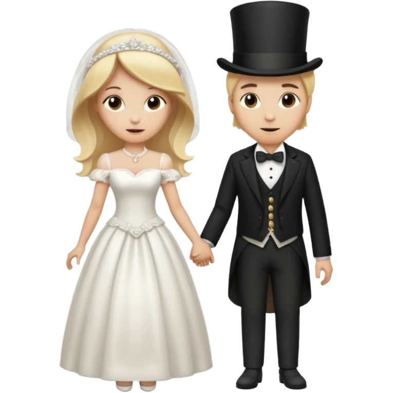 Man in top hat and blonde woman in wedding dress holding hands emoji