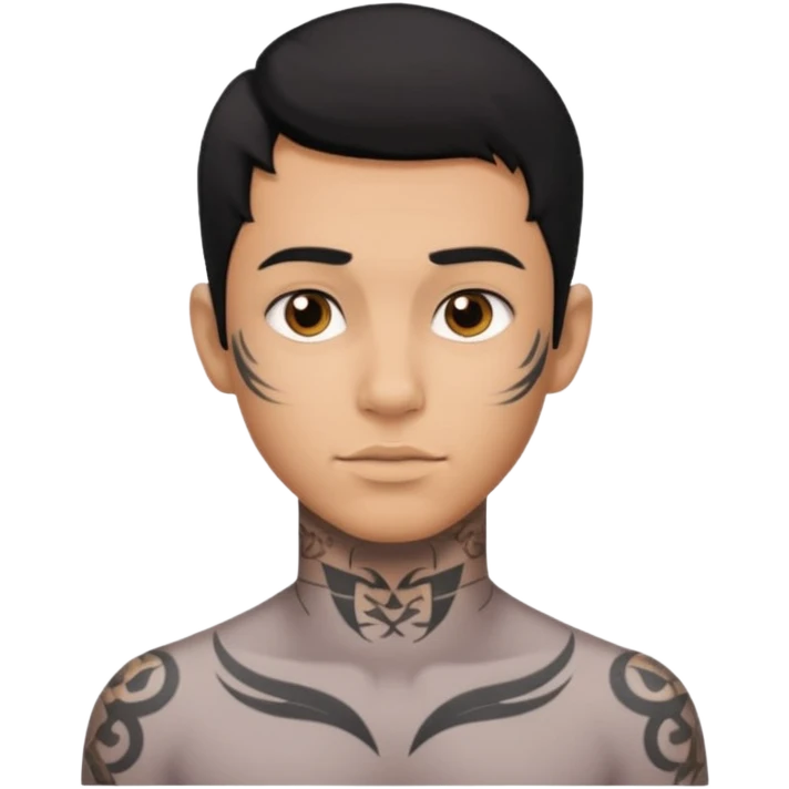 Tan boy with black hair with neck tattoo emoji