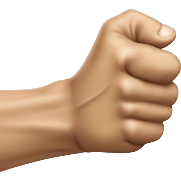 The right hand is made into a fist.
The thumb sticks out and is tucked under the fist.
With the fist tightly closed, the hand is extended forward with an exaggerated arm movement. the man emoji