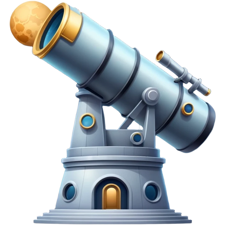 An icon featuring an observatory with a giant telescope, set against a starry sky. The design includes visible planets, distant stars, and galaxies, symbolizing the study of astronomy and celestial exploration. Transparent background highlights the wonder of the universe. emoji