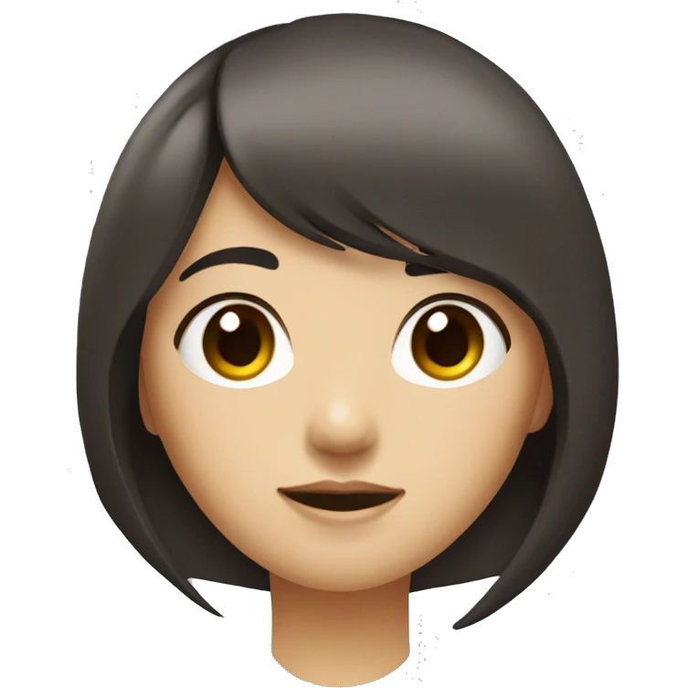 Asian girl in a white t-shirt with dark long hair deep brown eyes bangs emoji