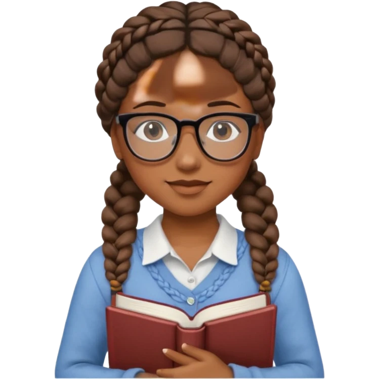 A student, girl, brown skin, braid hair, wearing glasses, hold book in front of their chest emoji