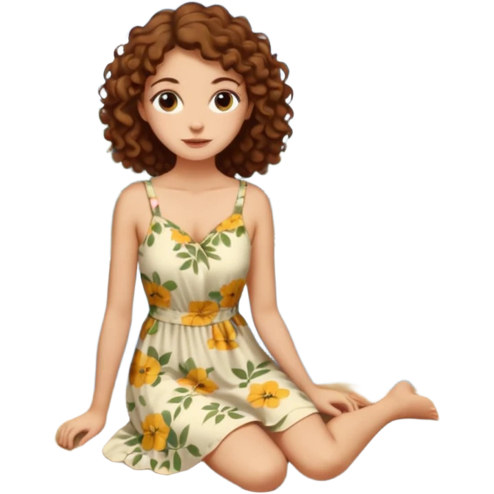 Sexy brown eyes, brown curly hair, white ethnicity half syren resting at shore of a lake in the forest emoji