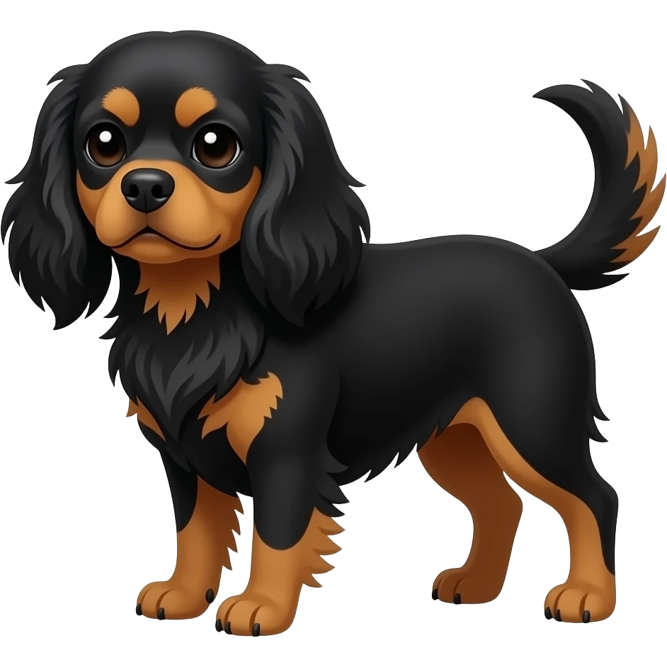 King CharlesCavalier dog mainly all Black with patches of Tan emoji