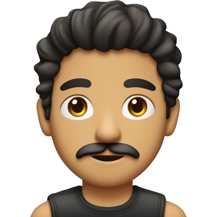 chico joven moreno con pelo liso, ojos color miel, bigote, y perilla, con dilataciones en las orejas y un piercing en la nariz emoji