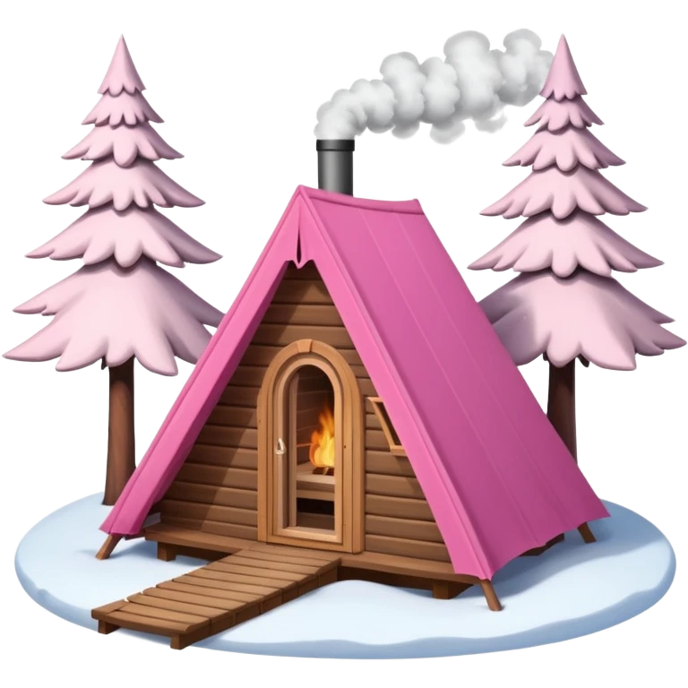 la tent that is a sauna and its smoke out the pipe try one with snow and trees around also pink
ag den mer som en rundt firkant og sort, også kan det stå SAUNA på pink emoji
