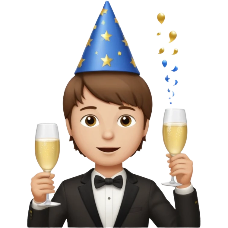 Een jongen met bruin haar french Crop die en feestje viert emoji