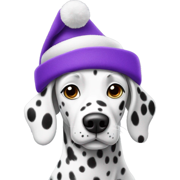 Dalmatian wearing purple Christmas hat emoji
