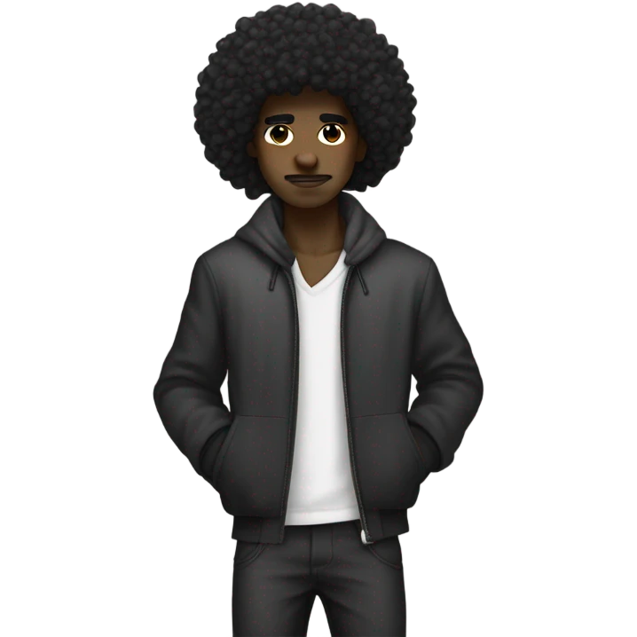 dark skin, black mullet afro curly Man Bowing, street wear style, twink, intricate face emoji