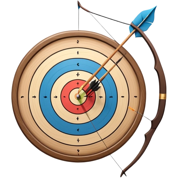 A professional recurve bow with an arrow nocked, ready to be released. The target features concentric rings, placed at a distance. The emphasis is on the bow, arrow, and target, highlighting the precision, focus, and skill involved in competitive archery. emoji