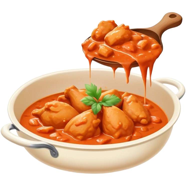 Cinematic Realistic Butter Chicken Dish Emoji, depicted with tender chicken simmered in a creamy tomato‚Äêbased sauce rendered with rich textures and dynamic, appetizing lighting. emoji
