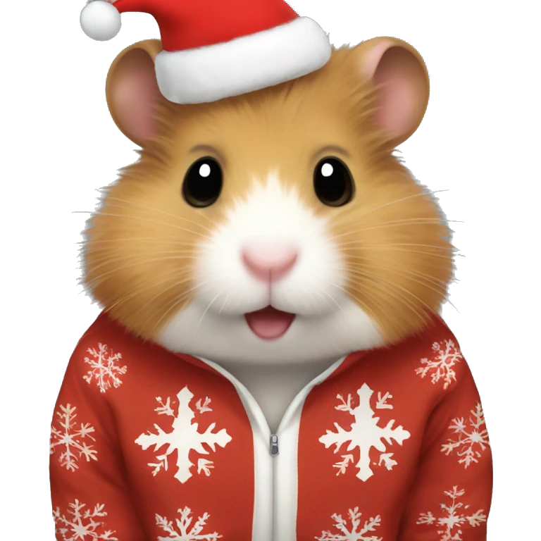 Fluffy brown hamster wearing a christmas Sweatshirt  emoji