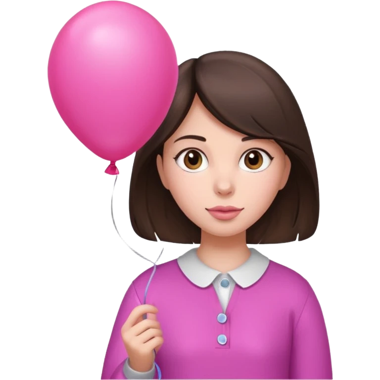 brunette girl with pink baloon emoji