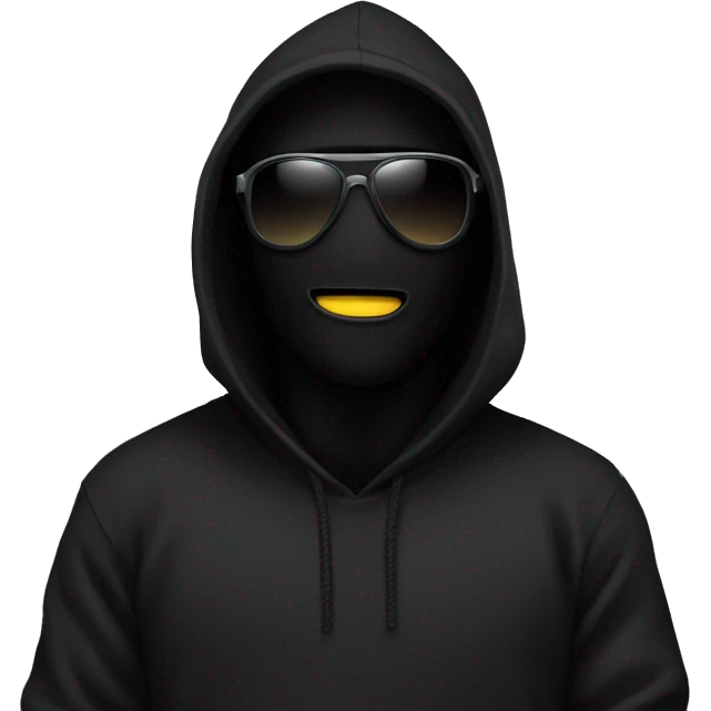 guy wearing black hoodie with black storm mask, blac sunglasses  emoji
