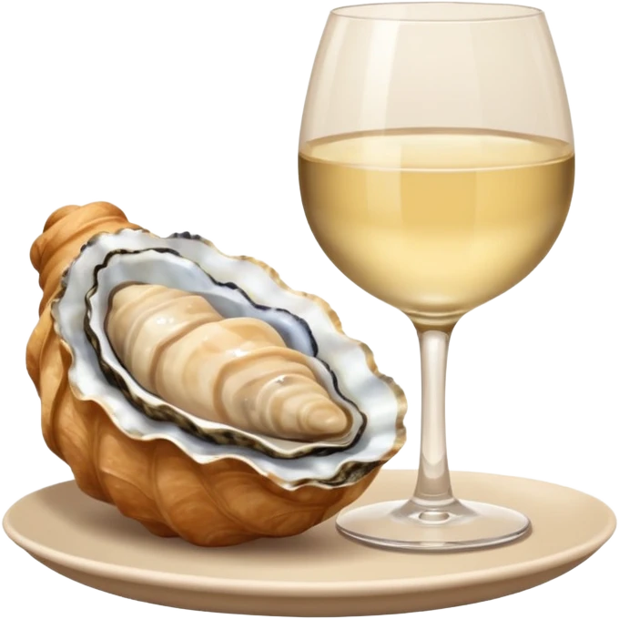 French cuisine humanless avatar in clean emoji-style illustration. 1 Croissant, oysters and wine glass, soft beige tones, simple shapes, flat design, refined and cozy. emoji