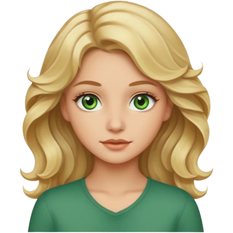 Pretty girl with wavy blonde hair, beige skin, and green eyes. emoji